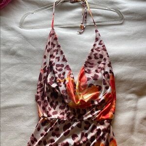 Fashion Nova Orange and Brown Backless Dress